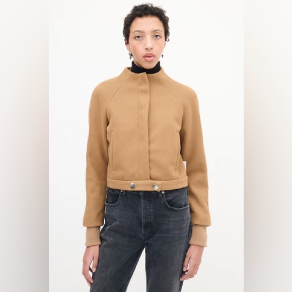 Jason Wu Camel/Tan Snap Button & Zip Crop Bomber Jacket - Picture 3 of 6